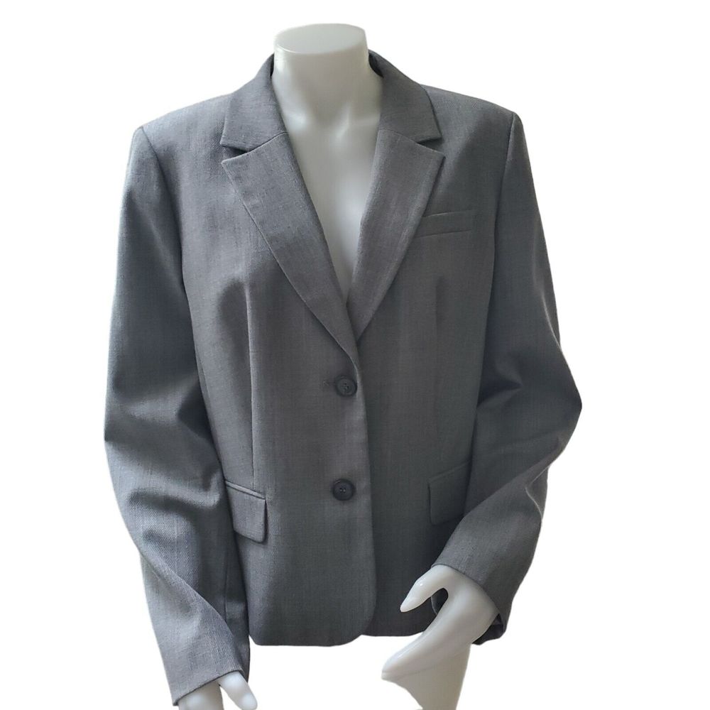 Ann Taylor Loft Womens Gray Blazer Size 14 Wool Blend Faux Pocket 2 Button Lined
